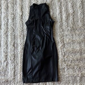 Shapewear Sculpting Faux Leather Zip Front Midi Dress